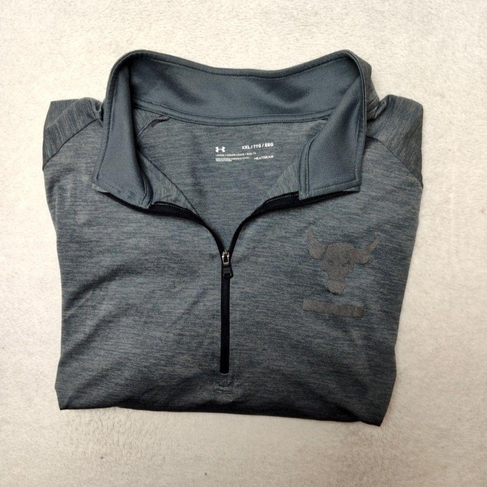 Under Armour Polo Shirt Mens 2XL Gray HeatGear Long Sleeve Project Rock Gym
